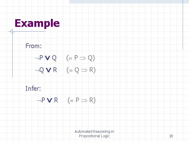 Example From: Q Q R P ( P Q) ( Q R) Infer: P