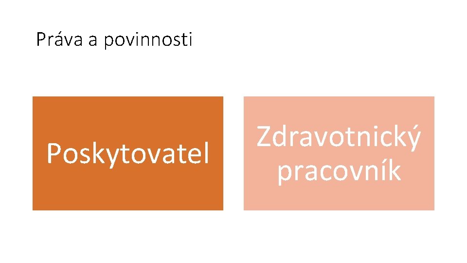 Práva a povinnosti Poskytovatel Zdravotnický pracovník 