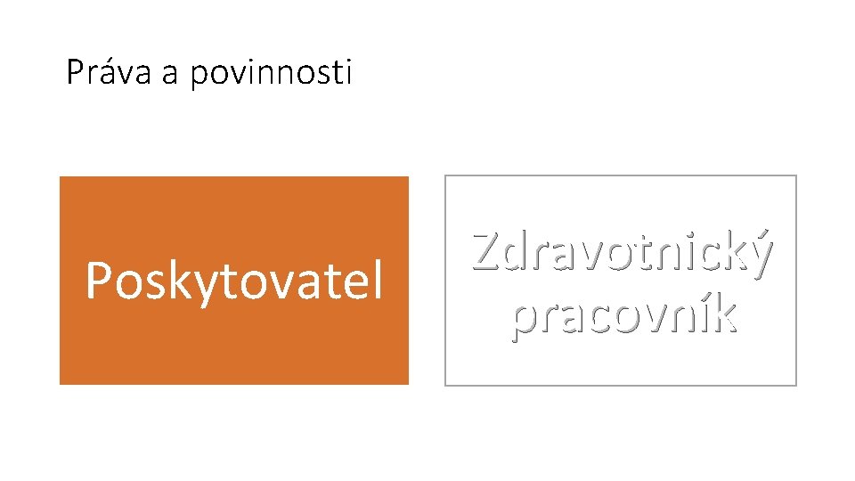 Práva a povinnosti Poskytovatel Zdravotnický pracovník 