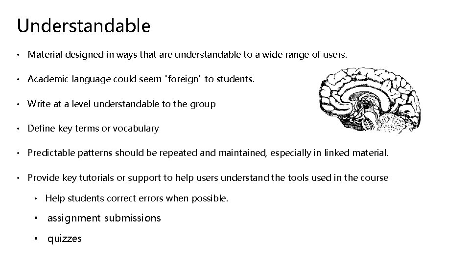 Understandable • Material designed in ways that are understandable to a wide range of