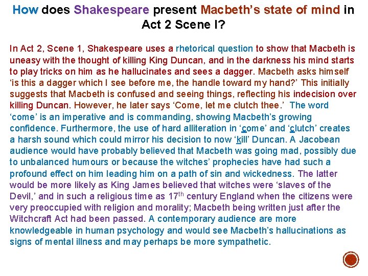 How does Shakespeare present Macbeth’s state of mind in Act 2 Scene I? In