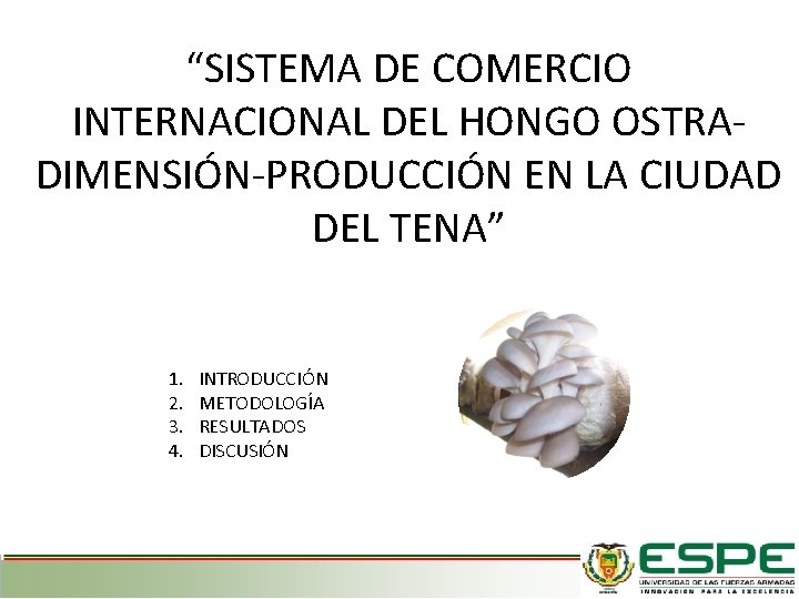 “SISTEMA DE COMERCIO INTERNACIONAL DEL HONGO OSTRADIMENSIÓN-PRODUCCIÓN EN LA CIUDAD DEL TENA” 1. 2.