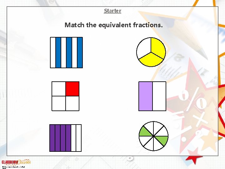 Starter Match the equivalent fractions. © Classroom Secrets Limited 
