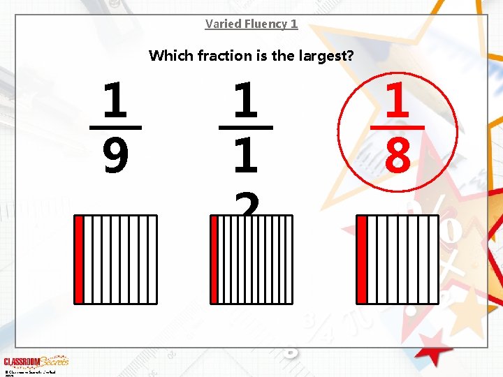 Varied Fluency 1 Which fraction is the largest? 1 9 © Classroom Secrets Limited