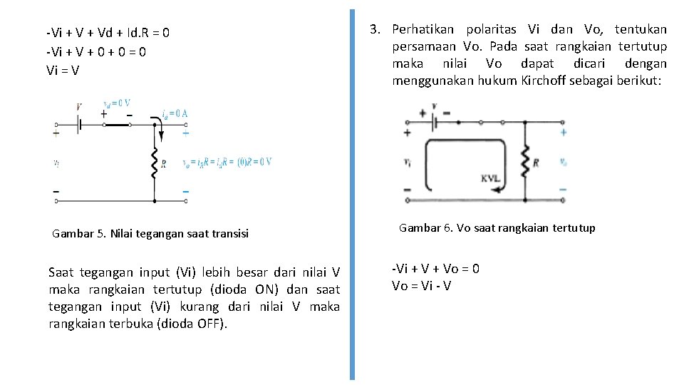 -Vi + Vd + Id. R = 0 -Vi + V + 0 =