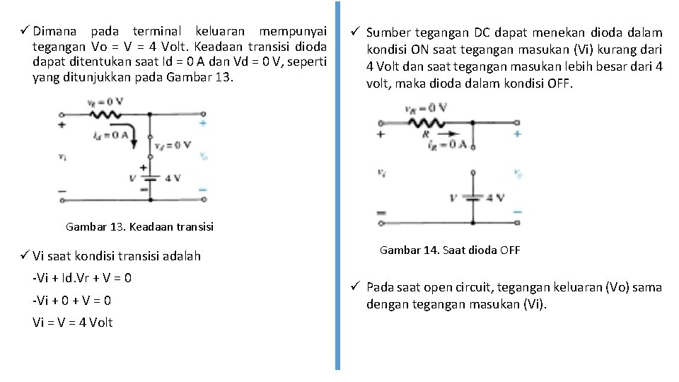 ü Dimana pada terminal keluaran mempunyai tegangan Vo = V = 4 Volt. Keadaan