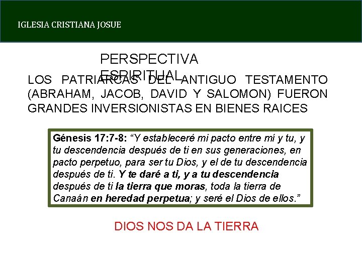 IGLESIA CRISTIANA JOSUE PERSPECTIVA ESPIRITUAL LOS PATRIARCAS DEL ANTIGUO TESTAMENTO (ABRAHAM, JACOB, DAVID Y