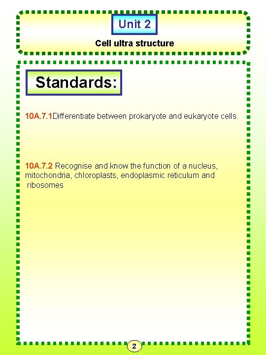 Unit 2 Cell ultra structure Standards: 10 A. 7. 1 Differentiate between prokaryote and Unit 2 Cell ultra structure Standards: 10 A. 7. 1 Differentiate between prokaryote and
