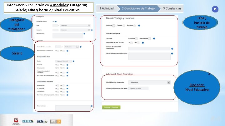 Información requerida en 4 módulos: Categoría; Salario; Días y horario; Nivel Educativo Categoría del Información requerida en 4 módulos: Categoría; Salario; Días y horario; Nivel Educativo Categoría del