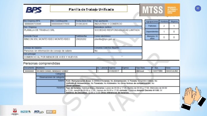 Planilla de Trabajo Unificada 32 