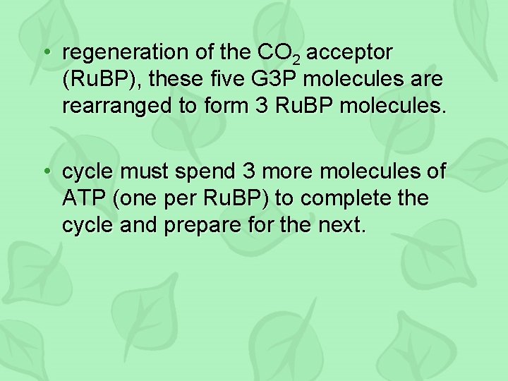  • regeneration of the CO 2 acceptor (Ru. BP), these five G 3