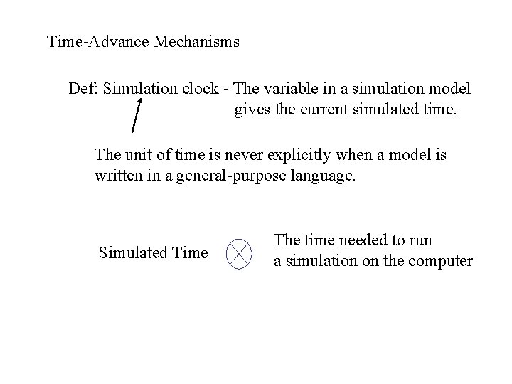 Time-Advance Mechanisms Def: Simulation clock - The variable in a simulation model gives the