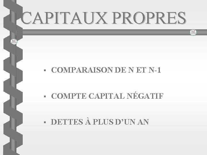 CAPITAUX PROPRES § COMPARAISON DE N ET N-1 § COMPTE CAPITAL NÉGATIF § DETTES