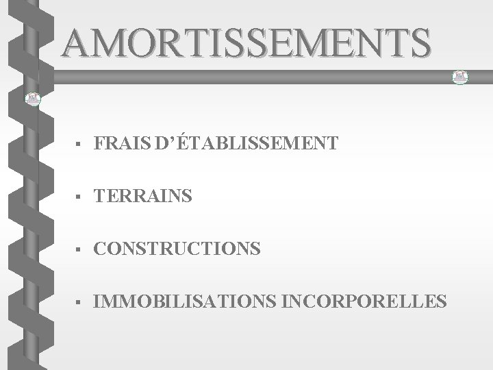 AMORTISSEMENTS § FRAIS D’ÉTABLISSEMENT § TERRAINS § CONSTRUCTIONS § IMMOBILISATIONS INCORPORELLES 