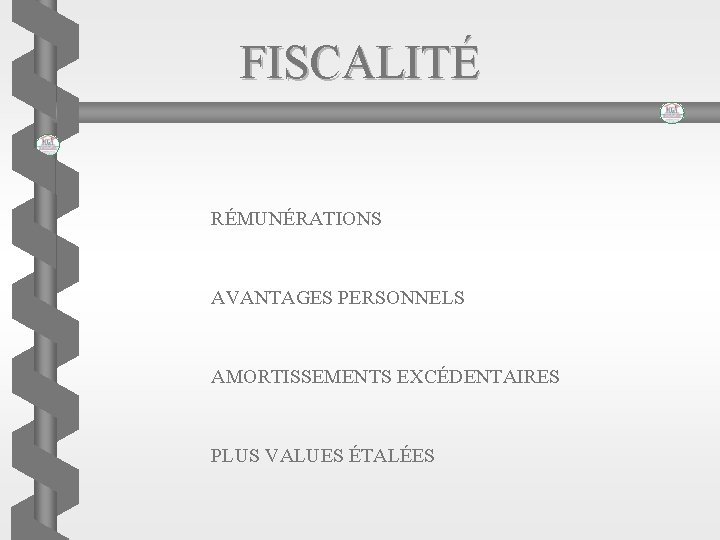 FISCALITÉ RÉMUNÉRATIONS AVANTAGES PERSONNELS AMORTISSEMENTS EXCÉDENTAIRES PLUS VALUES ÉTALÉES 