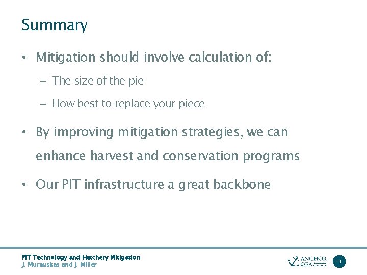 Summary • Mitigation should involve calculation of: – The size of the pie –