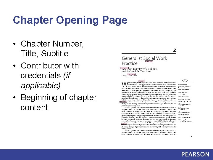 Chapter Opening Page • Chapter Number, Title, Subtitle • Contributor with credentials (if applicable)