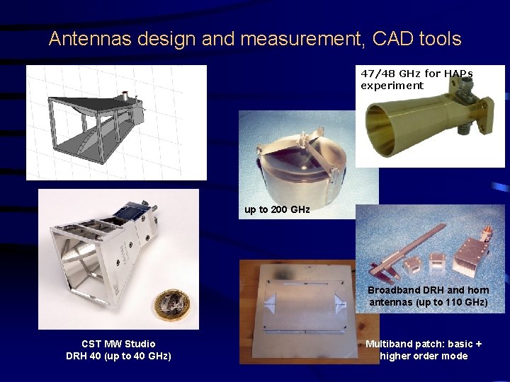 Antennas design and measurement, CAD tools 47/48 GHz for HAPs experiment up to 200 Antennas design and measurement, CAD tools 47/48 GHz for HAPs experiment up to 200