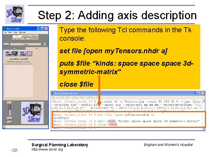 Step 2: Adding axis description Type the following Tcl commands in the Tk console: