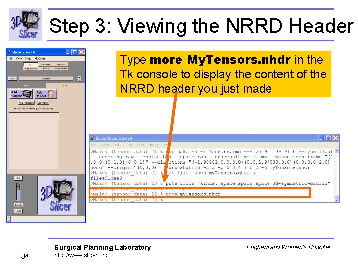 Step 3: Viewing the NRRD Header Type more My. Tensors. nhdr in the Tk
