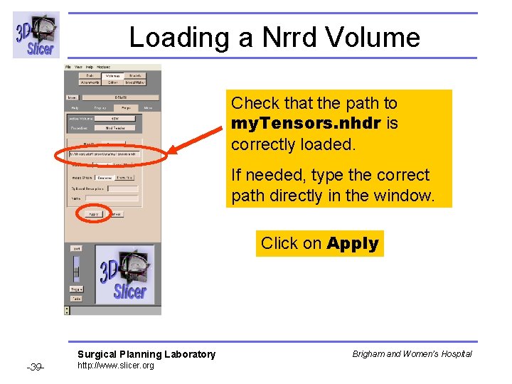Loading a Nrrd Volume Check that the path to my. Tensors. nhdr is correctly