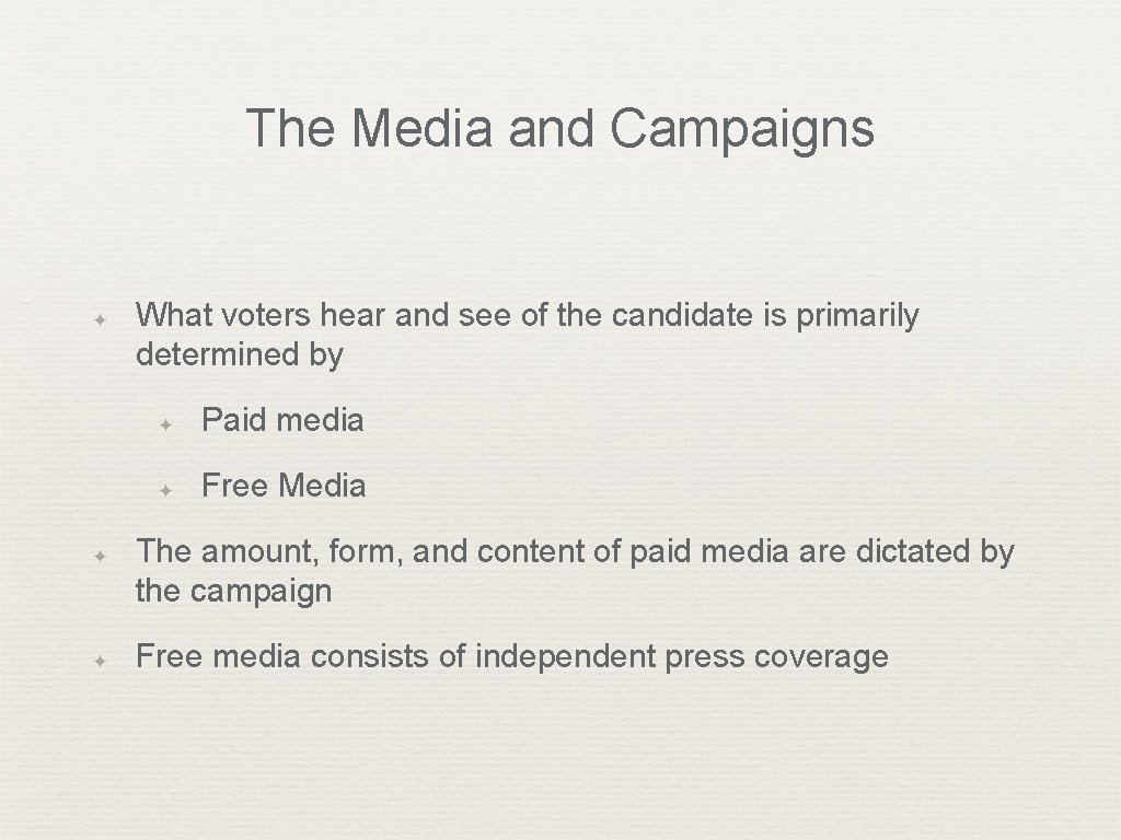 The Media and Campaigns ✦ ✦ ✦ What voters hear and see of the