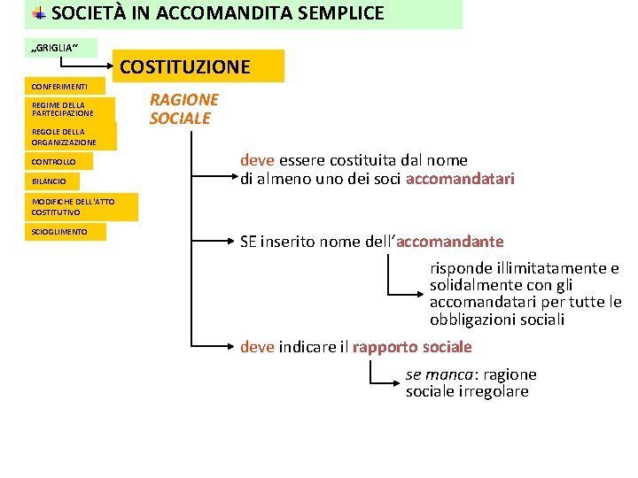 SOCIETÀ IN ACCOMANDITA SEMPLICE „GRIGLIA“ CONFERIMENTI REGIME DELLA PARTECIPAZIONE REGOLE DELLA ORGANIZZAZIONE CONTROLLO SOCIETÀ IN ACCOMANDITA SEMPLICE „GRIGLIA“ CONFERIMENTI REGIME DELLA PARTECIPAZIONE REGOLE DELLA ORGANIZZAZIONE CONTROLLO