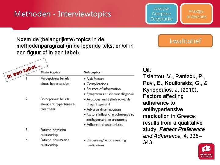 Methoden - Interviewtopics Noem de (belangrijkste) topics in de methodenparagraaf (in de lopende tekst