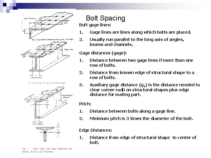 Bolt Spacing Bolt gage lines: 1. Gage lines are lines along which bolts are