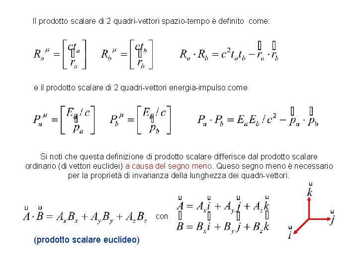 Il prodotto scalare di 2 quadri-vettori spazio-tempo è definito come: e il prodotto scalare