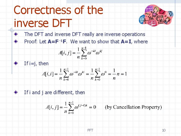 Correctness of the inverse DFT The DFT and inverse DFT really are inverse operations