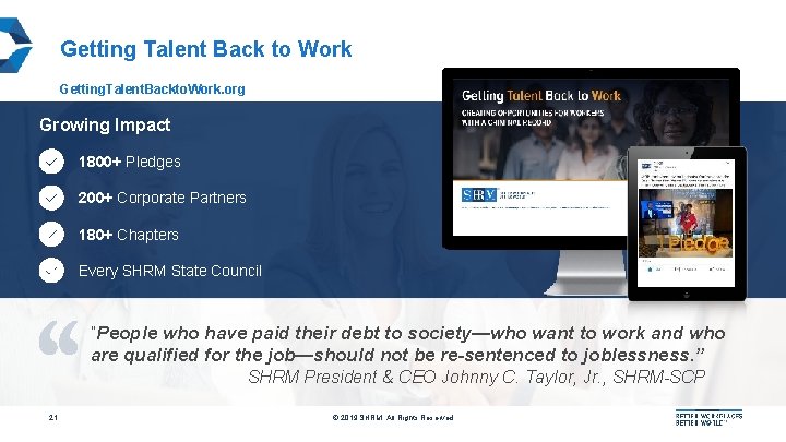 Getting Talent Back to Work Getting. Talent. Backto. Work. org Growing Impact 1800+ Pledges