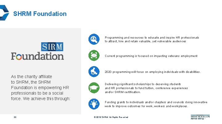 SHRM Foundation Programming and resources to educate and inspire HR professionals to attract, hire