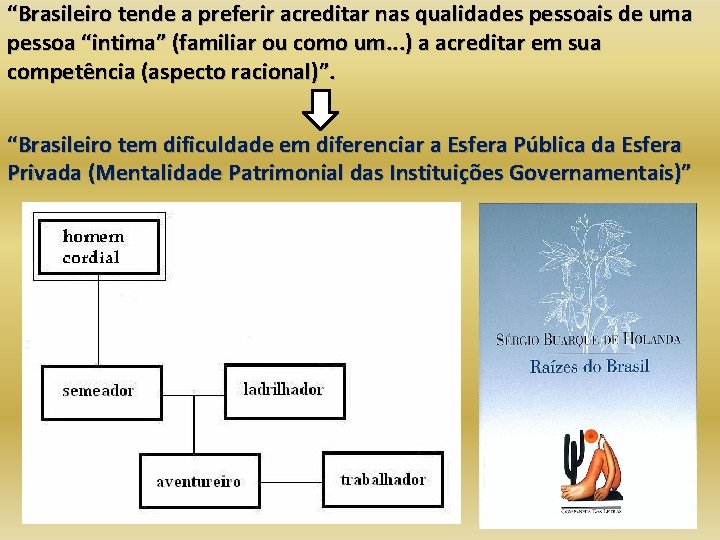 “Brasileiro tende a preferir acreditar nas qualidades pessoais de uma pessoa “intima” (familiar ou