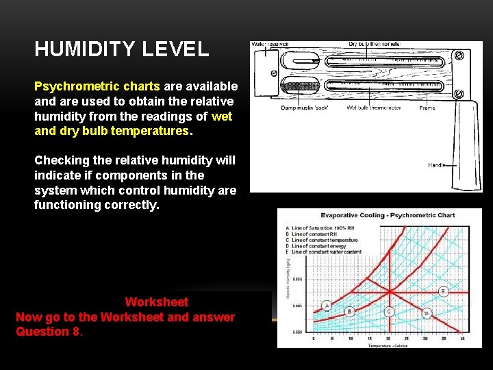 HUMIDITY LEVEL Psychrometric charts are available and are used to obtain the relative humidity