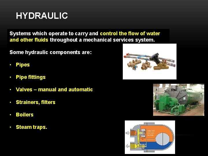 HYDRAULIC Systems which operate to carry and control the flow of water and other