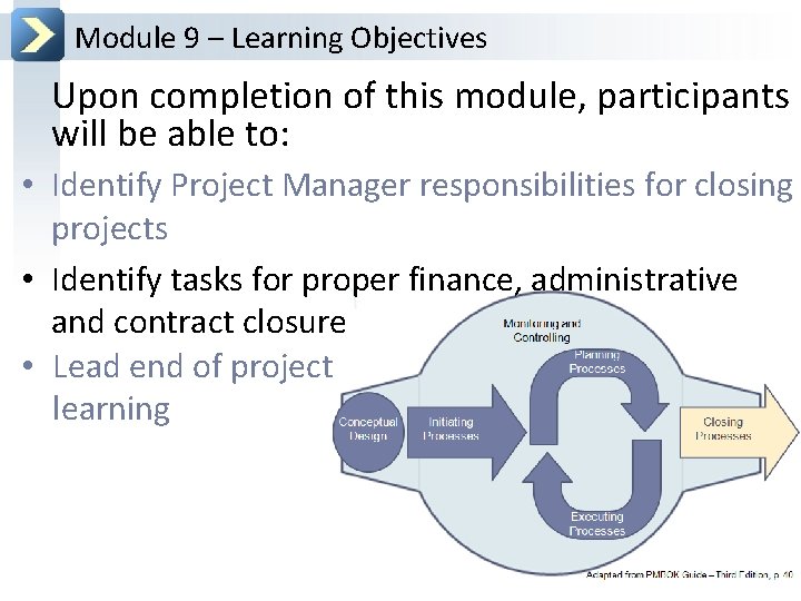 Module 9 – Learning Objectives Upon completion of this module, participants will be able