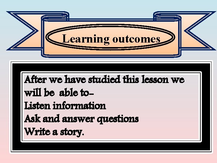 Learning outcomes After we have studied this lesson we will be able to. Listen