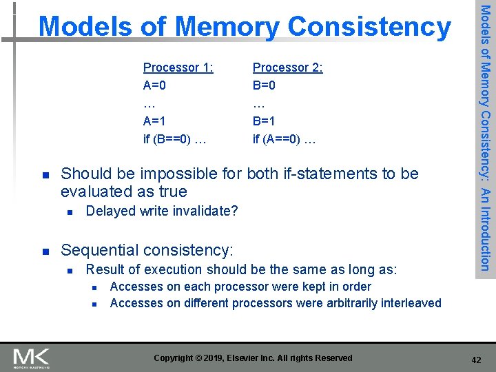 Processor 1: A=0 … A=1 if (B==0) … n Should be impossible for both