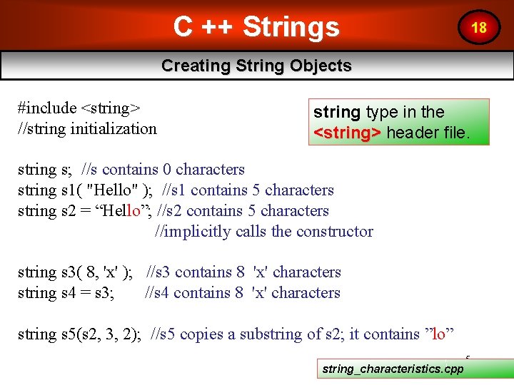 C ++ Strings 18 Creating String Objects #include <string> //string initialization string type in C ++ Strings 18 Creating String Objects #include <string> //string initialization string type in