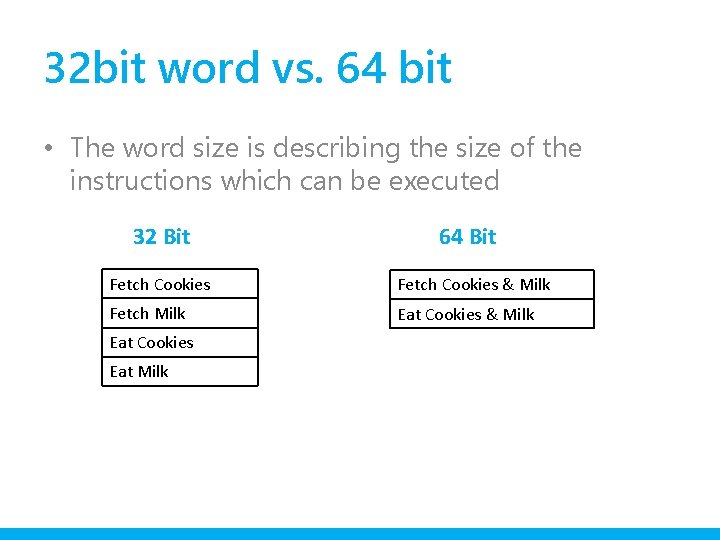 32 bit word vs. 64 bit • The word size is describing the size