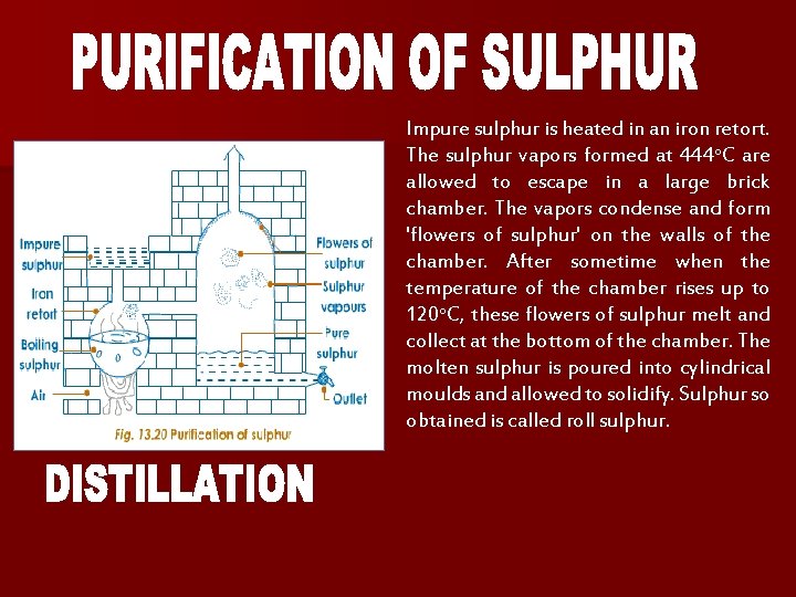 Impure sulphur is heated in an iron retort. The sulphur vapors formed at 444 Impure sulphur is heated in an iron retort. The sulphur vapors formed at 444