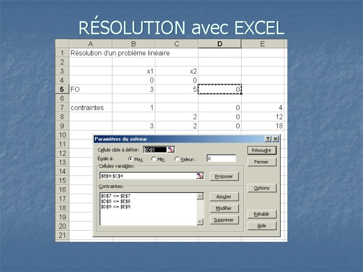 RÉSOLUTION avec EXCEL 