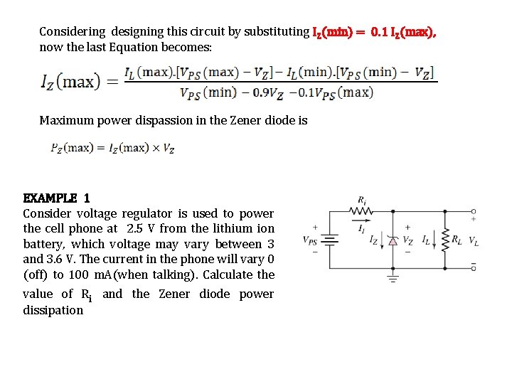 Considering designing this circuit by substituting IZ(min) = 0. 1 IZ(max), now the last