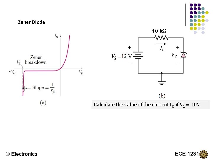 Zener Diode 10 k Calculate the value of the current ID if VZ =