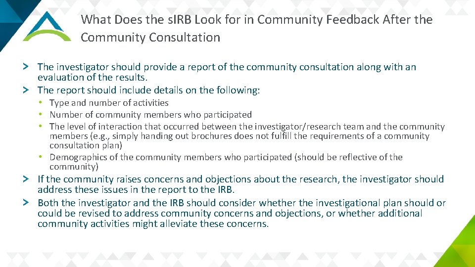 What Does the s. IRB Look for in Community Feedback After the Community Consultation