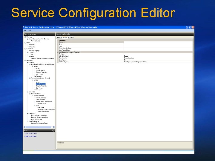 Service Configuration Editor 85 
