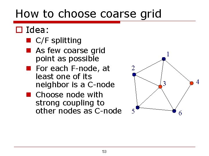 How to choose coarse grid o Idea: n C/F splitting n As few coarse How to choose coarse grid o Idea: n C/F splitting n As few coarse