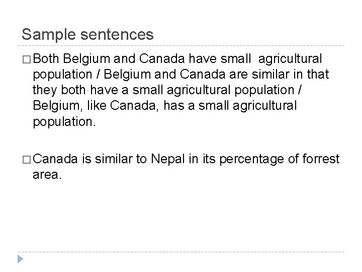 Sample sentences � Both Belgium and Canada have small agricultural population / Belgium and