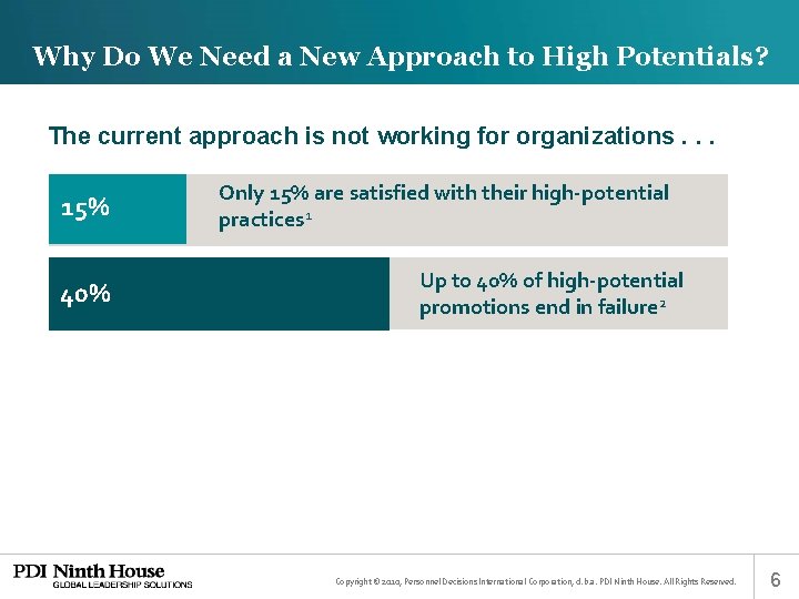Why Do We Need a New Approach to High Potentials? The current approach is